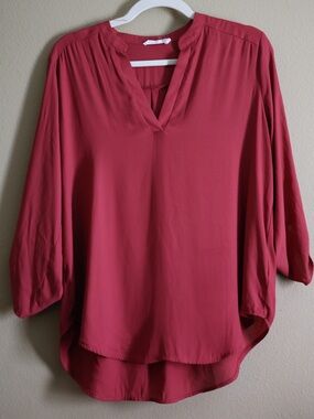Lush Red Ruffle Sleeve V-Neck Blouse Large